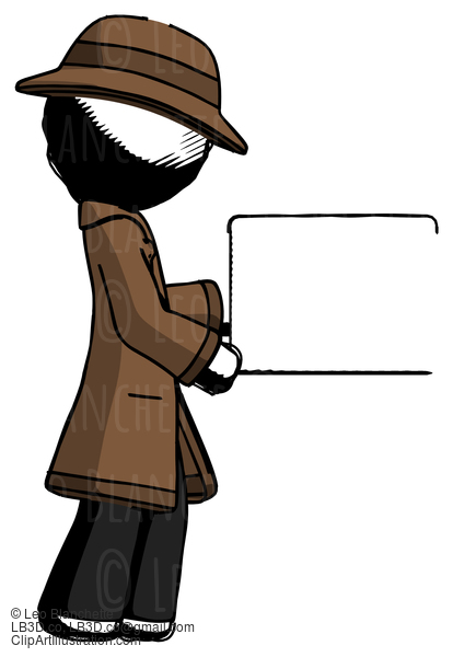 Ink Detective Man Show Tablet Device Computer To Viewer, Blank Area #841