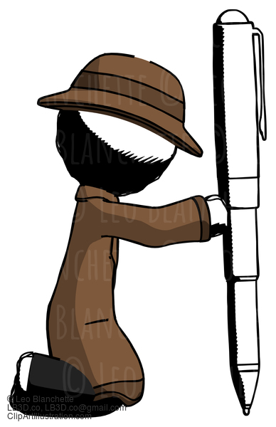 Ink Detective Man Posing With Giant Pen In Powerful Yet Awkward Manner. #842