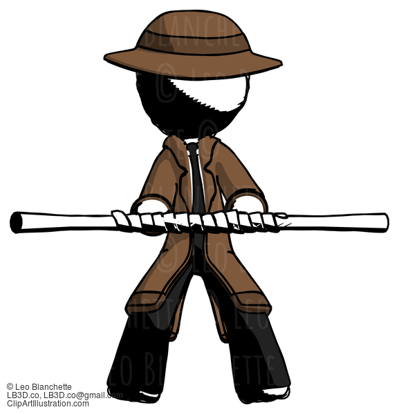 Ink Detective Man Bo Staff Kung Fu Defense Pose #856