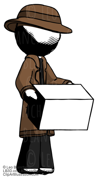 Ink Detective Man Holding Package To Send Or Recieve In Mail #857