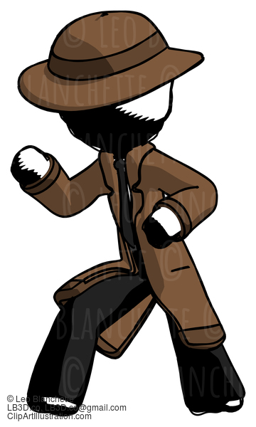 Ink Detective Man Martial Arts Defense Pose Left #861