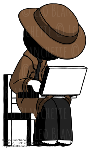 Ink Detective Man Using Laptop Computer While Sitting In Chair Angled Right #862