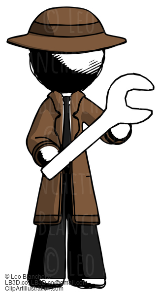 Ink Detective Man Holding Large Wrench With Both Hands #868