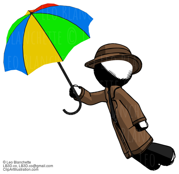 Ink Detective Man Flying With Rainbow Colored Umbrella #869