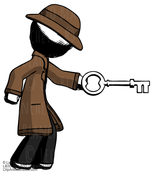Ink Detective Man With Big Key Of Gold Opening Something #891