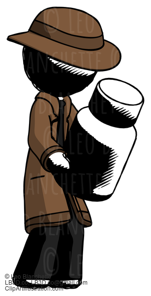 Ink Detective Man Holding Glass Medicine Bottle #892