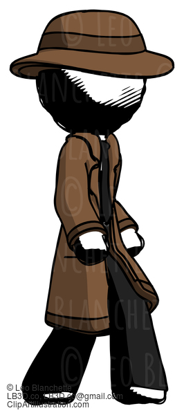 Ink Detective Man Walking Turned Right Front View #893