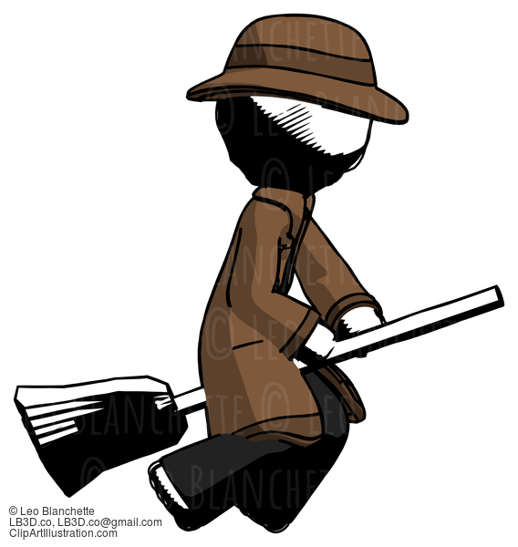 Ink Detective Man Flying On Broom #903