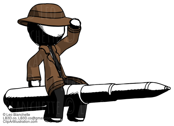 Ink Detective Man Riding A Pen Like A Giant Rocket #911