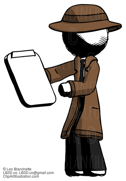 Ink Detective Man Reviewing Stuff On Clipboard #914