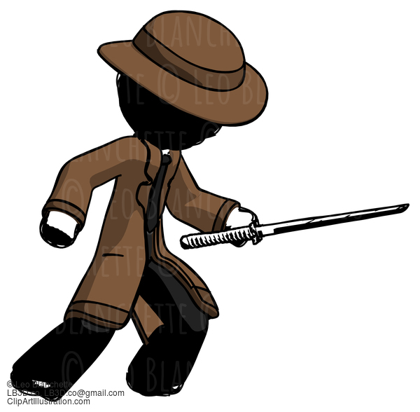 Ink Detective Man Stabbing With Ninja Sword Katana #916