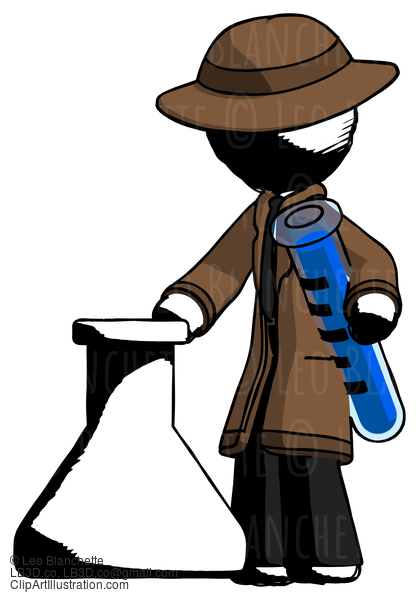 Ink Detective Man Holding Test Tube Beside Beaker Or Flask #917