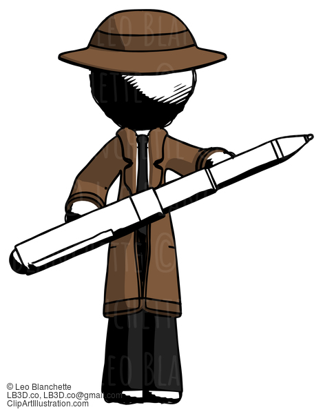 Ink Detective Man Posing Confidently With Giant Pen #932