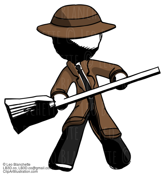 Ink Detective Man Broom Fighter Defense Pose #943