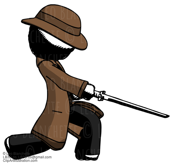 Ink Detective Man With Ninja Sword Katana Slicing Or Striking Something #947