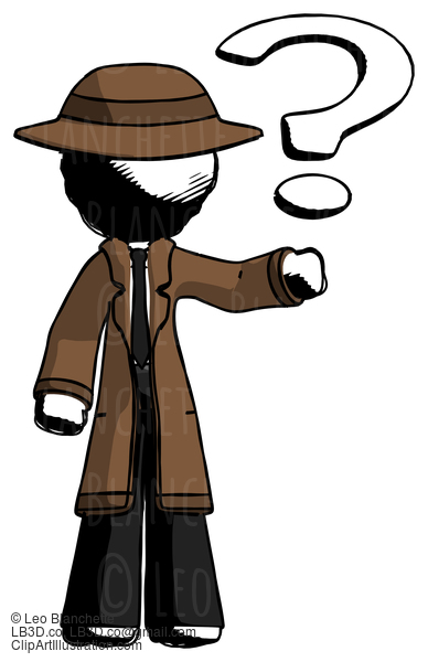 Ink Detective Man Holding Question Mark To Right #951