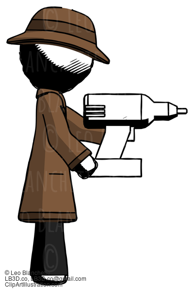 Ink Detective Man Using Drill Drilling Something On Right Side #953