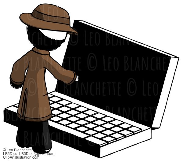 Ink Detective Man Using Large Laptop Computer #968