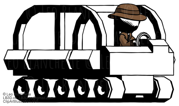 Ink Detective Man Driving Amphibious Tracked Vehicle Side Angle View #969