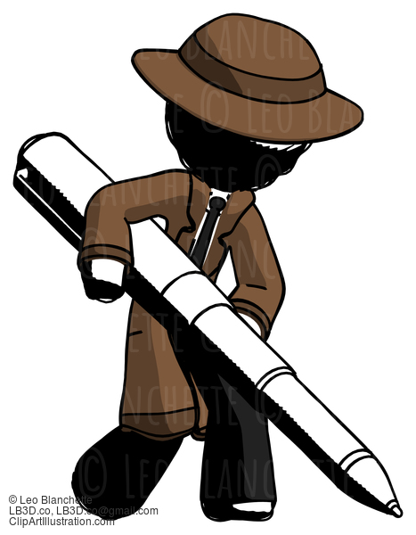 Ink Detective Man Writing With A Really Big Pen #970