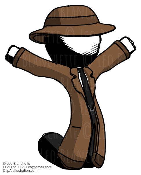 Ink Detective Man Jumping Or Kneeling With Gladness #974