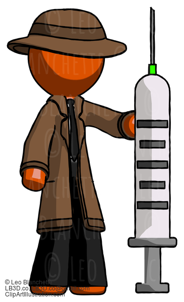 Orange Detective Man Holding Large Syringe #1283