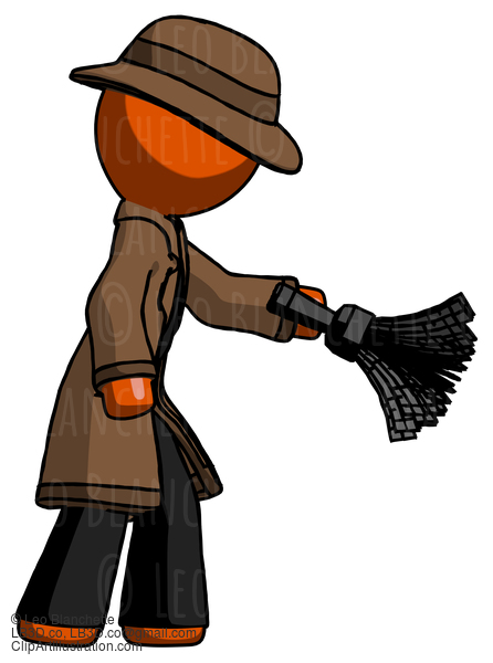 Orange Detective Man Dusting With Feather Duster Downwards #1287