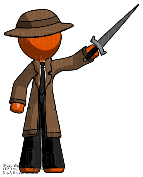 Orange Detective Man Holding Sword In The Air Victoriously #1291