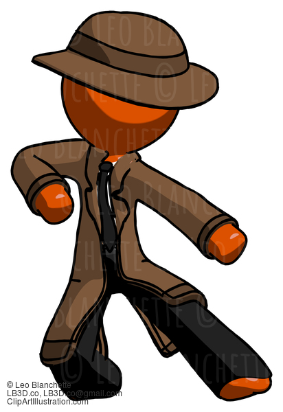 Orange Detective Man Karate Defense Pose Right #1292