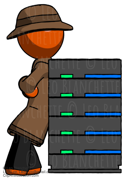 Orange Detective Man Resting Against Server Rack #1294