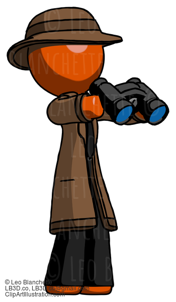 Orange Detective Man Holding Binoculars Ready To Look Right #1295