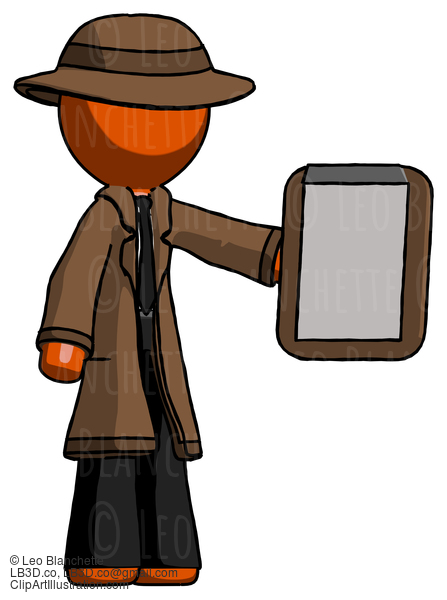 Orange Detective Man Showing Clipboard To Viewer #1299