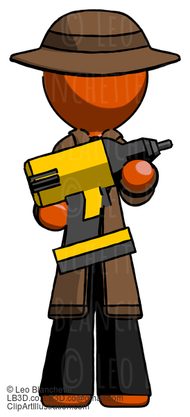 Orange Detective Man Holding Large Drill #1303