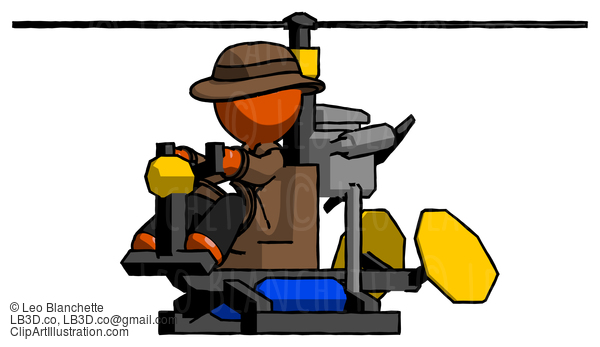 Orange Detective Man Flying In Gyrocopter Front Side Angle View #1305