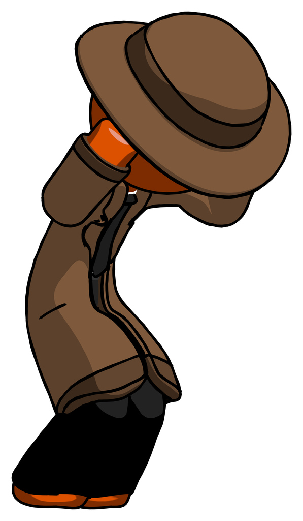 Orange Detective Man with Headache or Covering Ears Turned to his Right