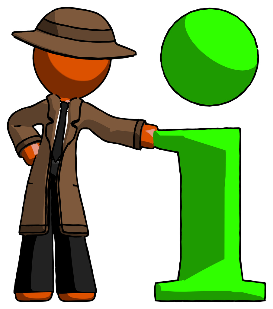Orange Detective Man with info symbol leaning up against it