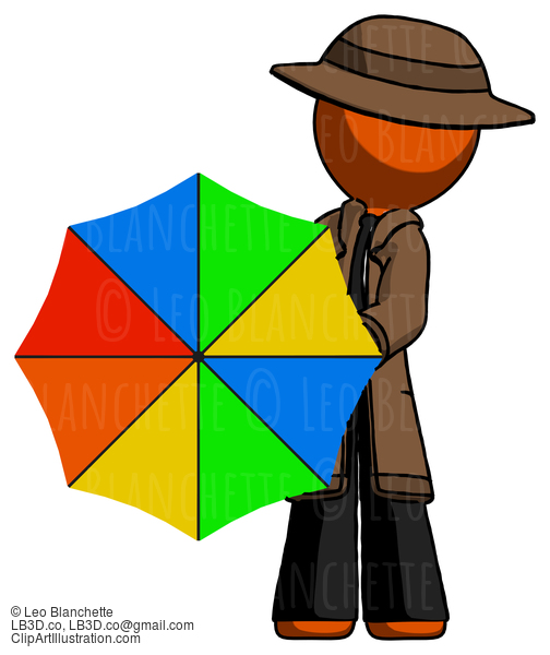 Orange Detective Man Holding Rainbow Umbrella Out To Viewer #1311