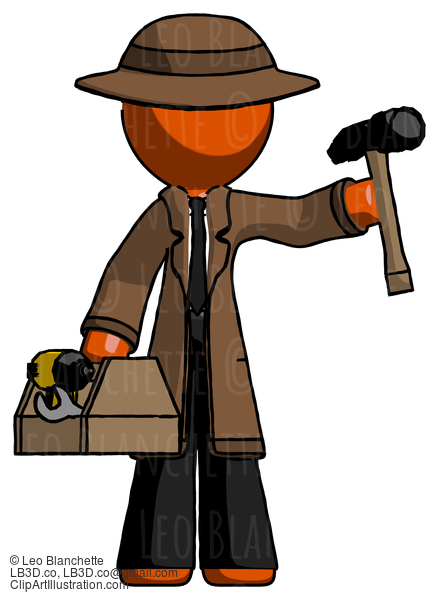 Orange Detective Man Holding Tools And Toolchest Ready To Work #1312