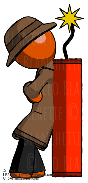 Orange Detective Man Leaning Against Dynimate, Large Stick Ready To Blow #1317