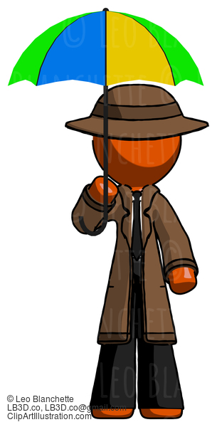 Orange Detective Man Holding Umbrella Rainbow Colored #1320