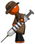 Orange Detective Man Using Syringe Giving Injection
