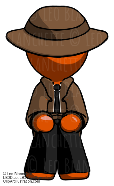 Orange Detective Man Squatting Facing Front #1324