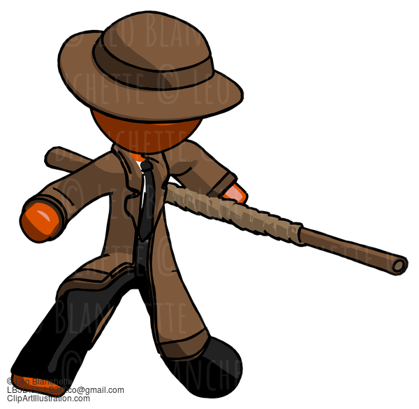 Orange Detective Man Bo Staff Action Hero Kung Fu Pose #1330