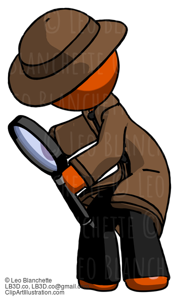 Orange Detective Man Inspecting With Large Magnifying Glass Left #1334