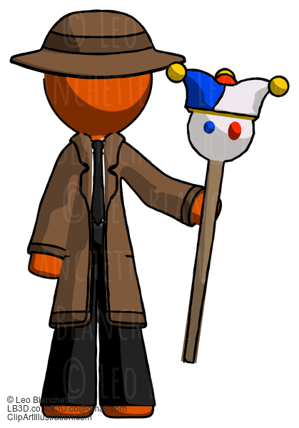 Orange Detective Man Holding Jester Staff #1339