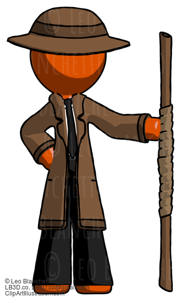 Orange Detective Man Holding Staff Or Bo Staff #1342