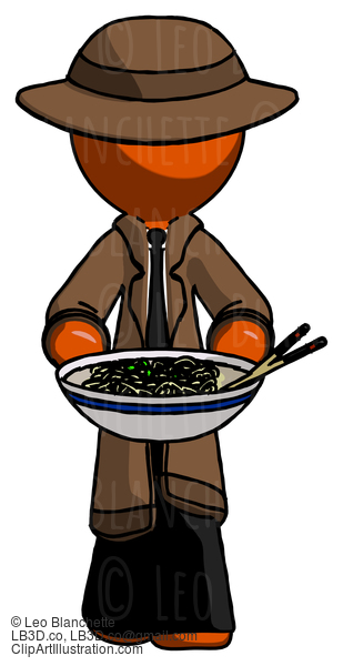 Orange Detective Man Serving Or Presenting Noodles #1344