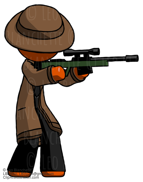 Orange Detective Man Shooting Sniper Rifle #1348