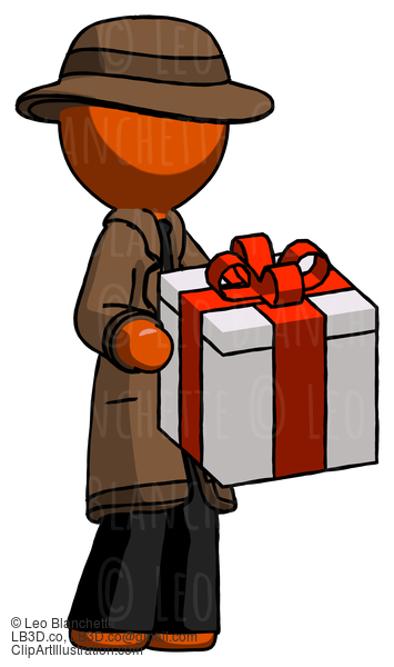 Orange Detective Man Giving A Present #1350