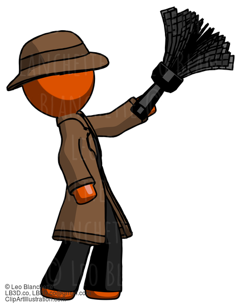 Orange Detective Man Dusting With Feather Duster Upwards #1355